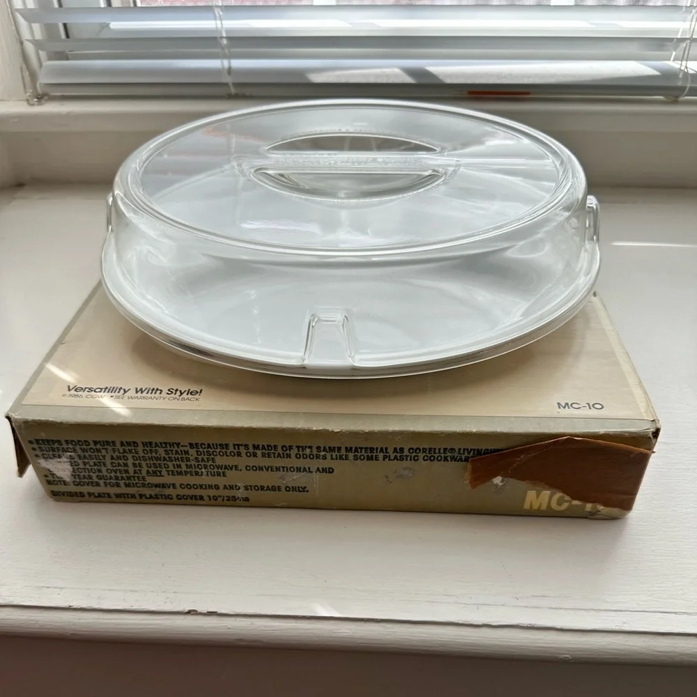 CORELLE by Corning Microwave Plus 10” Divided Plate/Plastic Cover. Vintage 1980s - Picture 5 of 6